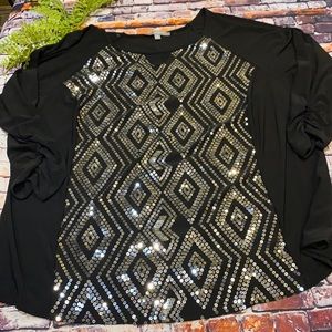 Sequin Diamond Pattern Tunic top with Ruched 3/4 sleeves by NY collection.